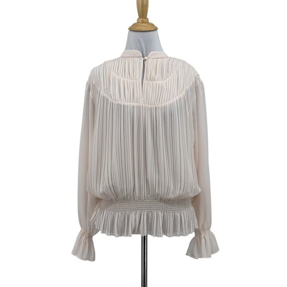 Joie Top Womens M Medium Pearl Pink Mumbi Accordion Pleated Smocked Sheer Blouse - Picture 1 of 11